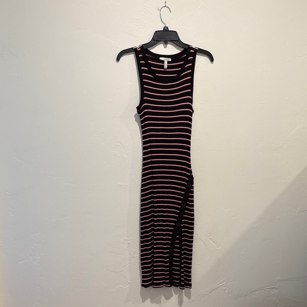 Joie Black and Pink Striped Midi Dress